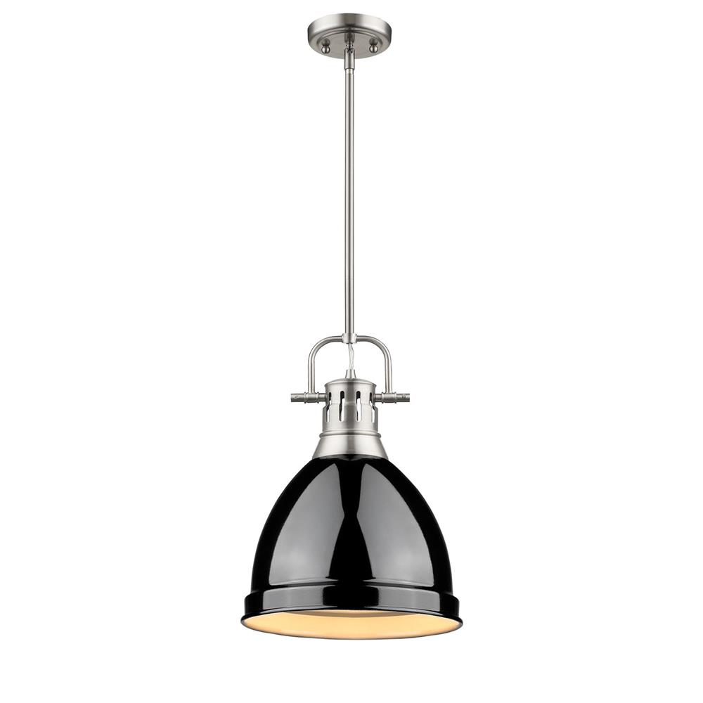 Golden Lighting 3604-S PW-BK Duncan PW Mini Pendant with Rod in the Pewter finish with Black